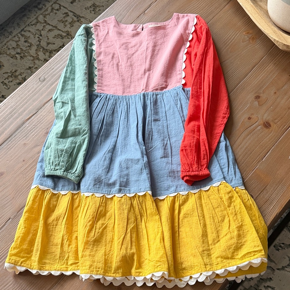 Mini Boden Multicolor Cotton Tiered Dress - Pink, Blue, Yellow, Red, Green